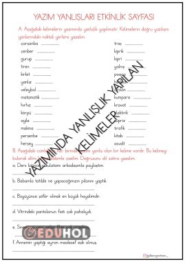 YAZIMINDA YANLIŞLIK YAPILAN KELİMELER