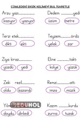 Z SESİ CÜMLEYİ OKU ANLA TAMAMLA ETKİNLİĞİ