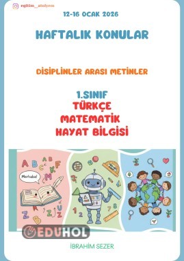 1.Sınıf Haftalık Konular 12-16 Ocak