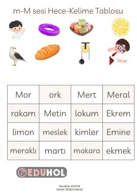 M Sesi Kelime kartları