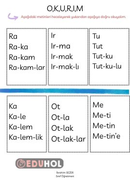 O,K,U,R,I,M KOLAYDAN ZORA HECE KELİME OKUMA