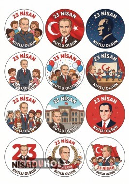 23 Nisan Rozetler Atatürk ve Çocuk Temalı Farklı Farklı