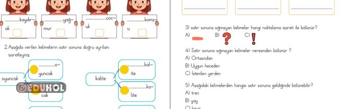 2. sınıf satır sonuna sığmayan kelimeler değerlene etkinliği