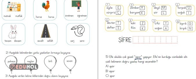 2. Sınıf Türkçe Kelimelerin Doğru Yazılışı