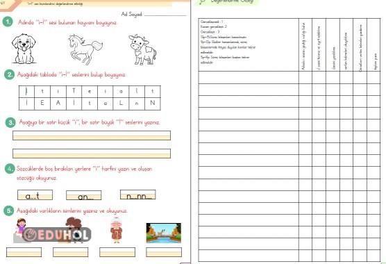 İ sesi biçimlendirici değerlendirme etkinliği