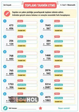 Toplama İşleminde Tahmin Etme(yüzlüğe yuvarlama)