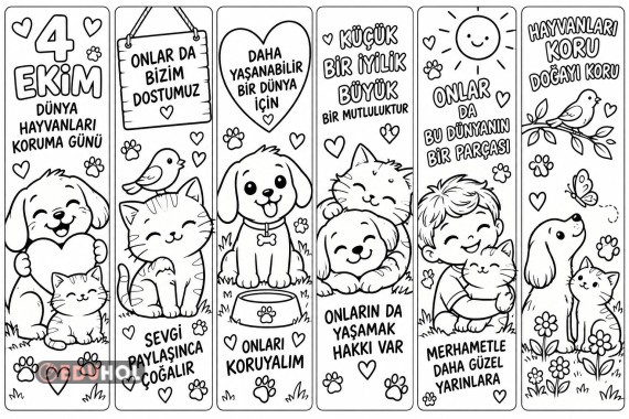 4 Ekim Hayvanları Koruma Günü – Boyama Kitap Ayracı