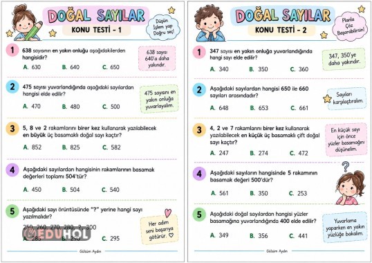 DOĞAL SAYILAR KONU TESTİ 1