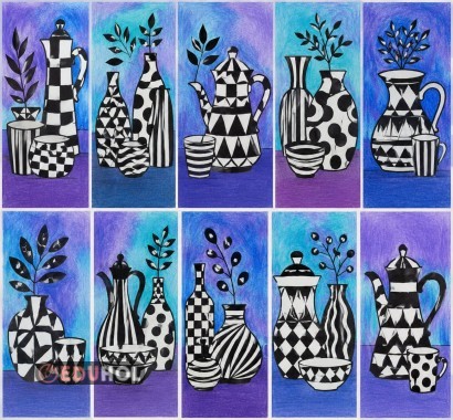 “Siyah–Beyaz Desenlerle Natürmort”