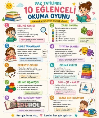 📚 YAZ TATİLİNDE 10 EĞLENCELİ OKUMA OYUNU Okumak görev değil, keyifli bir macera olsun! 🌞
