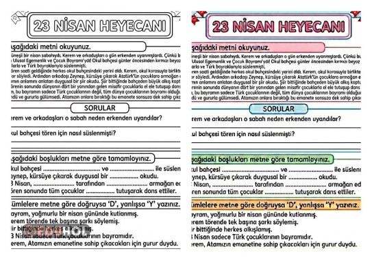 23 NİSAN HEYECANI METNİ (OKUMA-ANLAMA-ETKİNLİK)