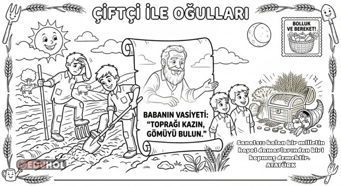 4.SINIF ÇİFTÇİ VE OĞULLARI DİNLEME METNİ BOYAMA SAYFASI