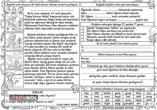 4.SINIF OKUMA ANLAMA-ETKİNLİK (DOĞAYI KORUMA HAFTASI)
