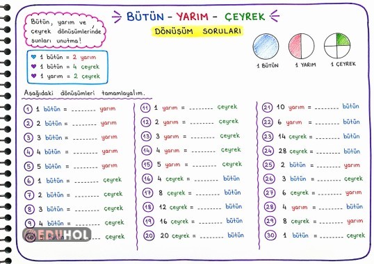 Bütün, Yarım ve Çeyrek Dönüşüm Soruları 2