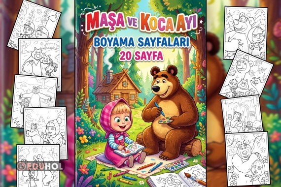 Maşa ve Koca Ayı Boyama Sayfaları (20 Sayfa)