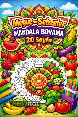 Meyve ve Sebzeler Mandala Boyama Sayfaları (20 Sayfa)