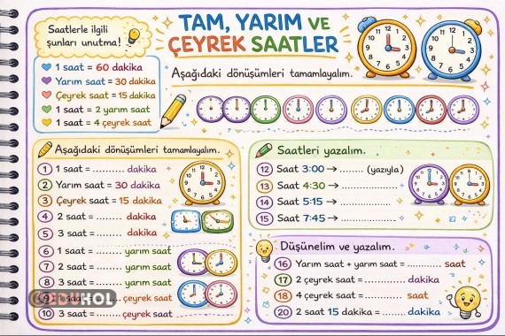 Tam, Yarım ve Çeyrek Saatler Alıştırma