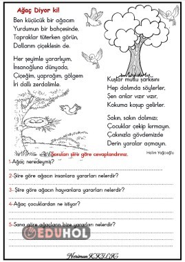AĞAÇ DİYOR Kİ-Okuma-Anlama Etkinliği