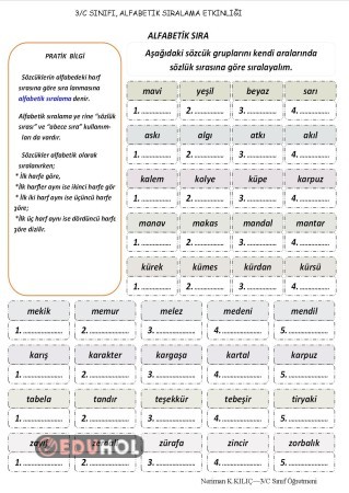 Alfabetik Sıralama Etkinliği · Eduhol - Etkinlik İndir Oyun Oyna Test ...