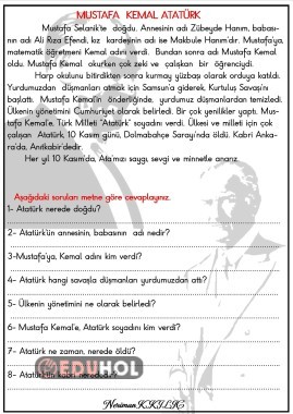 MUSTAFA KEMAL ATATÜRK-Okuma-Anlama