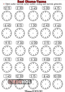 ZAMANI ÖLÇME-Saat Okuma-Yazma-2