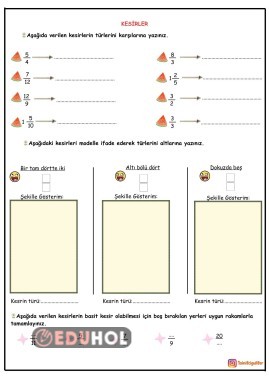 4. SINIF 19. HAFTA MATEMATİK / KESİRLER ÇALIŞMA SAYFASI