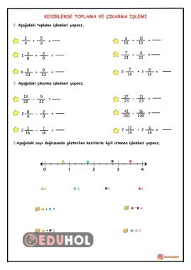 4. SINIF MATEMATİK KESİRLERDE TOPLAMA VE ÇIKARMA İŞLEMİ ÇALIŞMA SAYFASI