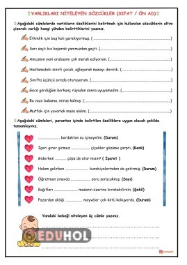 4. SINIF TÜRKÇE: VARLIKLARIN ÖZELLİKLERİNİ BELİRTEN KELİMELER / SIFAT-ÖN AD ÇALIŞMA SAYFASI