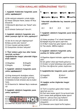 4. SINIF TÜRKÇE / YAZIM KURALLARI DEĞERLENDİRME TESTİ