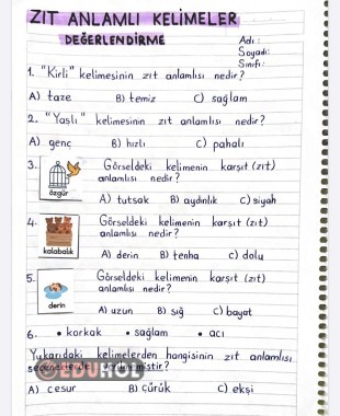 ZIT ANLAMLI KELİMELER DEĞERLENDİRME