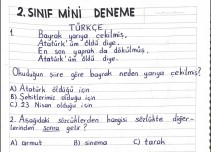 2. SINIF KOLAY MİNİ DENEME