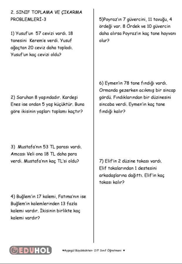 Toplama Ve Çıkarma Problemleri... | Eduhol - Ders Videoları İzle Online ...