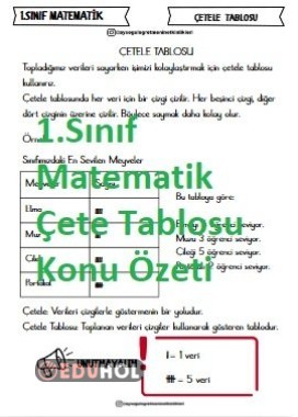 1.Snf Matematik Çetele Tablosu Konusu Özeti