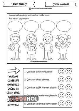 1.Snf Türkçe Çocuk Hakları Etkinliği