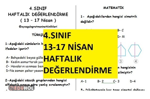 4.SINIF HAFTALIK DEĞERLENDİRME 13-17 NİSAN