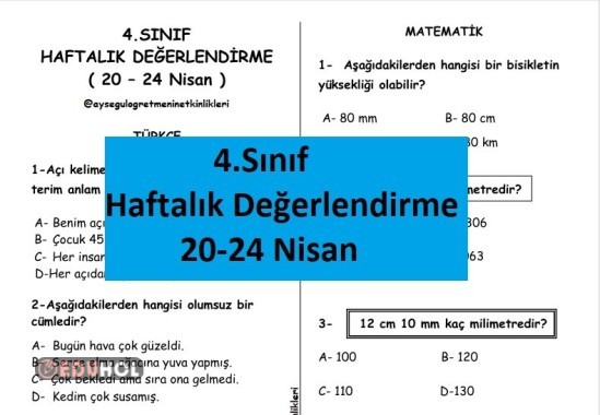 4.Snf Haftalık Değerlendirme 20-24 Nisan