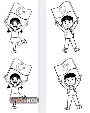 Bayraklı Kız Erkek Boyama