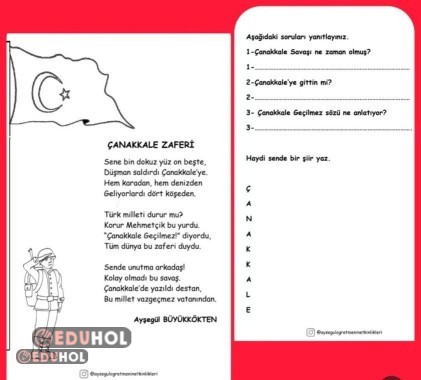 Çanakkale Zaferi Şiir Okuma Anlama, Akrostiş