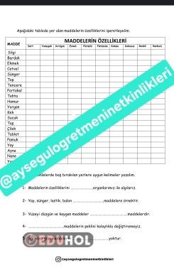 Maddeleri Niteleyen Özellikler Etkinliği