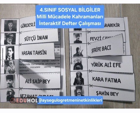 Milli Mücadele Kahramanları İnteraktif Defter Çalışması