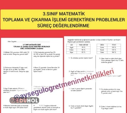 Toplama ve Çıkarma Problemler Değerlendirme