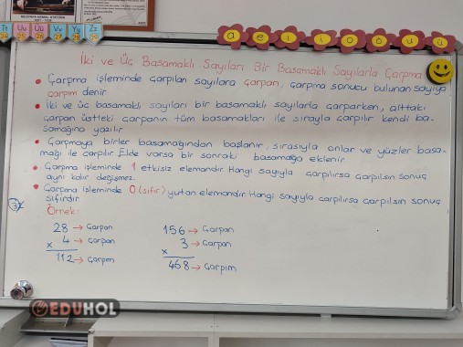 İki ve üç basamaklı sayıları bir basamaklı sayılarla çarpma ders notu