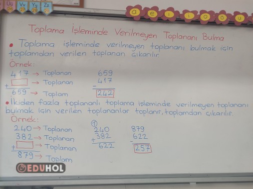 Toplama işleminde verilmeyen toplananı bulma ders notu