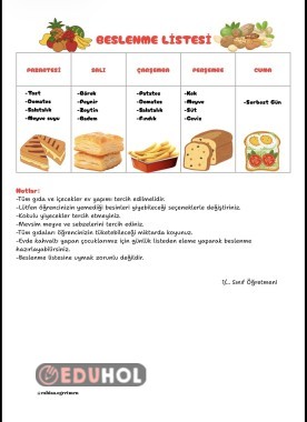 BESLENME LİSTESİ