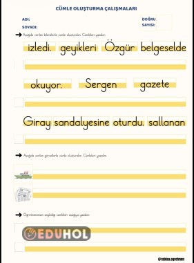 G SESİ CÜMLE OLUŞTURMA ÇALIŞMASI