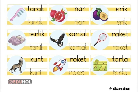 İnteraktif Defter Etkinlikleri - R sesi görselli kelimeler