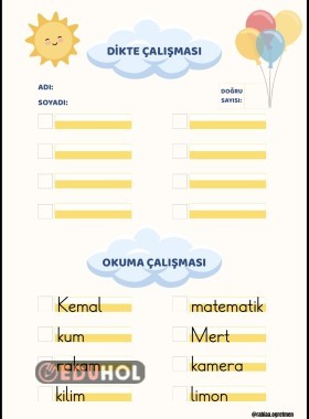 M SESİ DİKTE VE OKUMA ÇALIŞMASI
