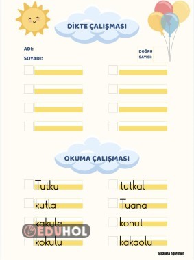 U SESİ DİKTE VE OKUMA ÇALIŞMASI
