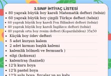 3.sınıf ihtiyaç listesi