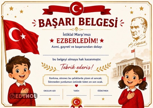 İstiklal Marşı Başarı Belgesi
